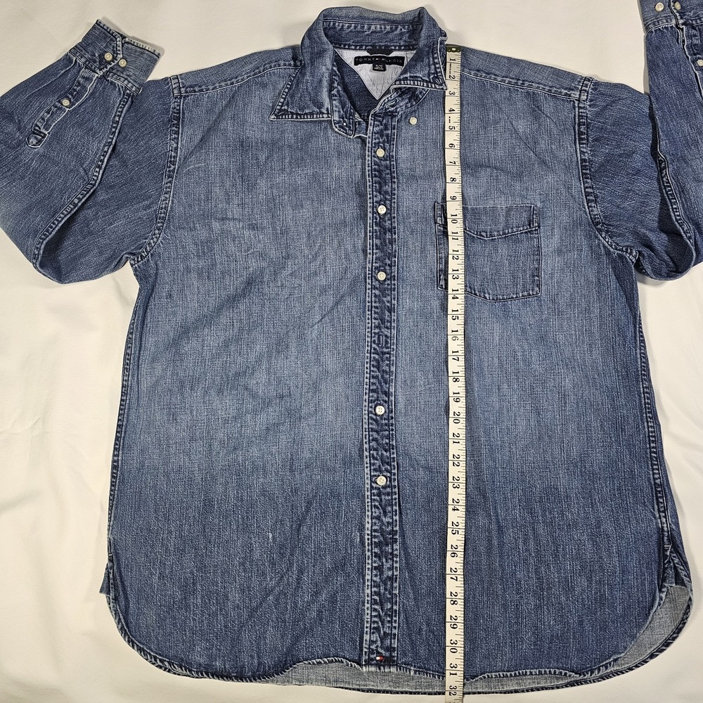 Tommy Hilfiger Denim Button Down Shirt Mens XL Blue Chambray Long Sleeve Classic - Picture 12 of 14